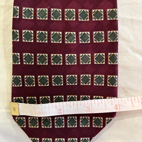 NEO Bill Blass 100% Silk Mens Tie Squares Necktie Wine Olive White Gold - Picture 4 of 8